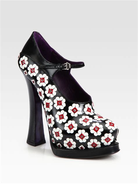 prada shoe with flower heel buy online|mary jane prada shoes.